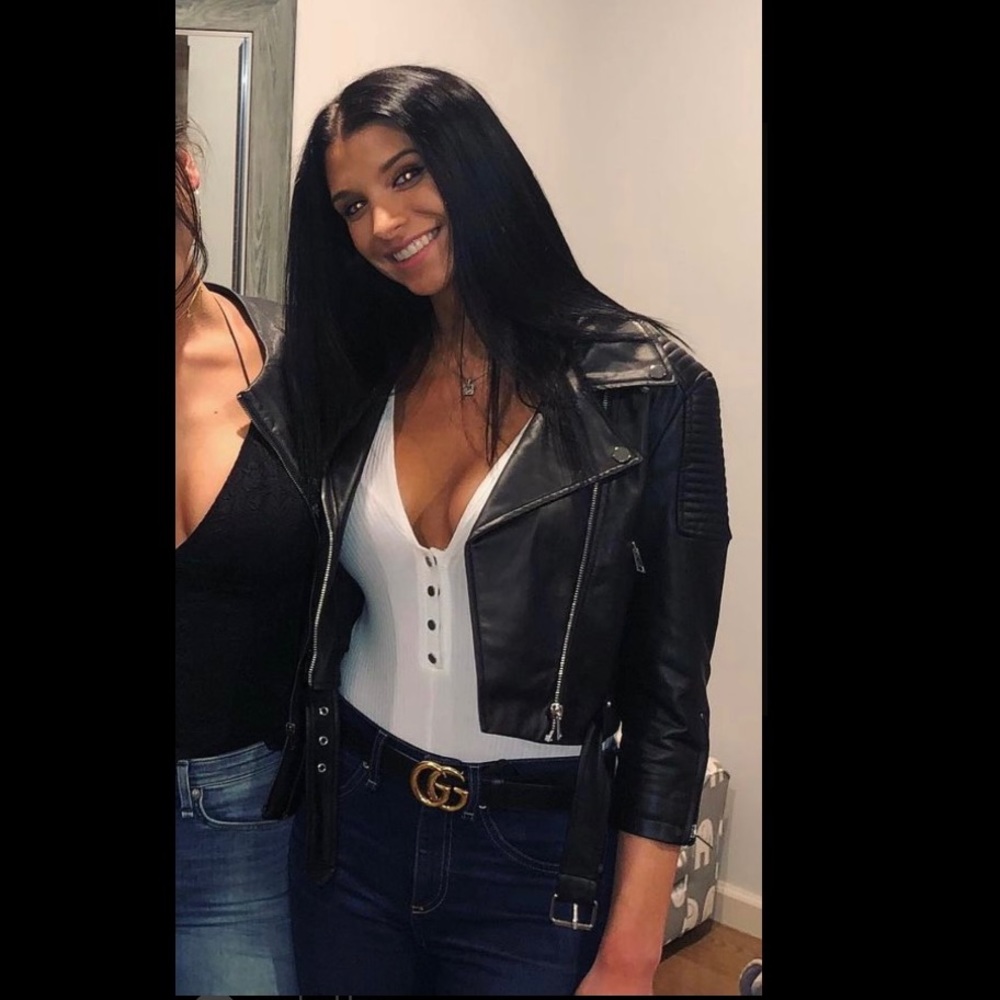 Black cropped leather jacket